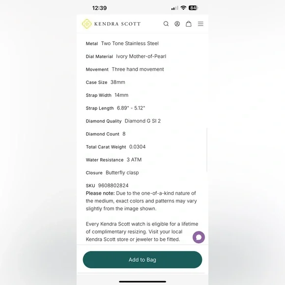 Kendra Scott Dira Watch Two Tone Ivory MOP - Picture 8 of 8
